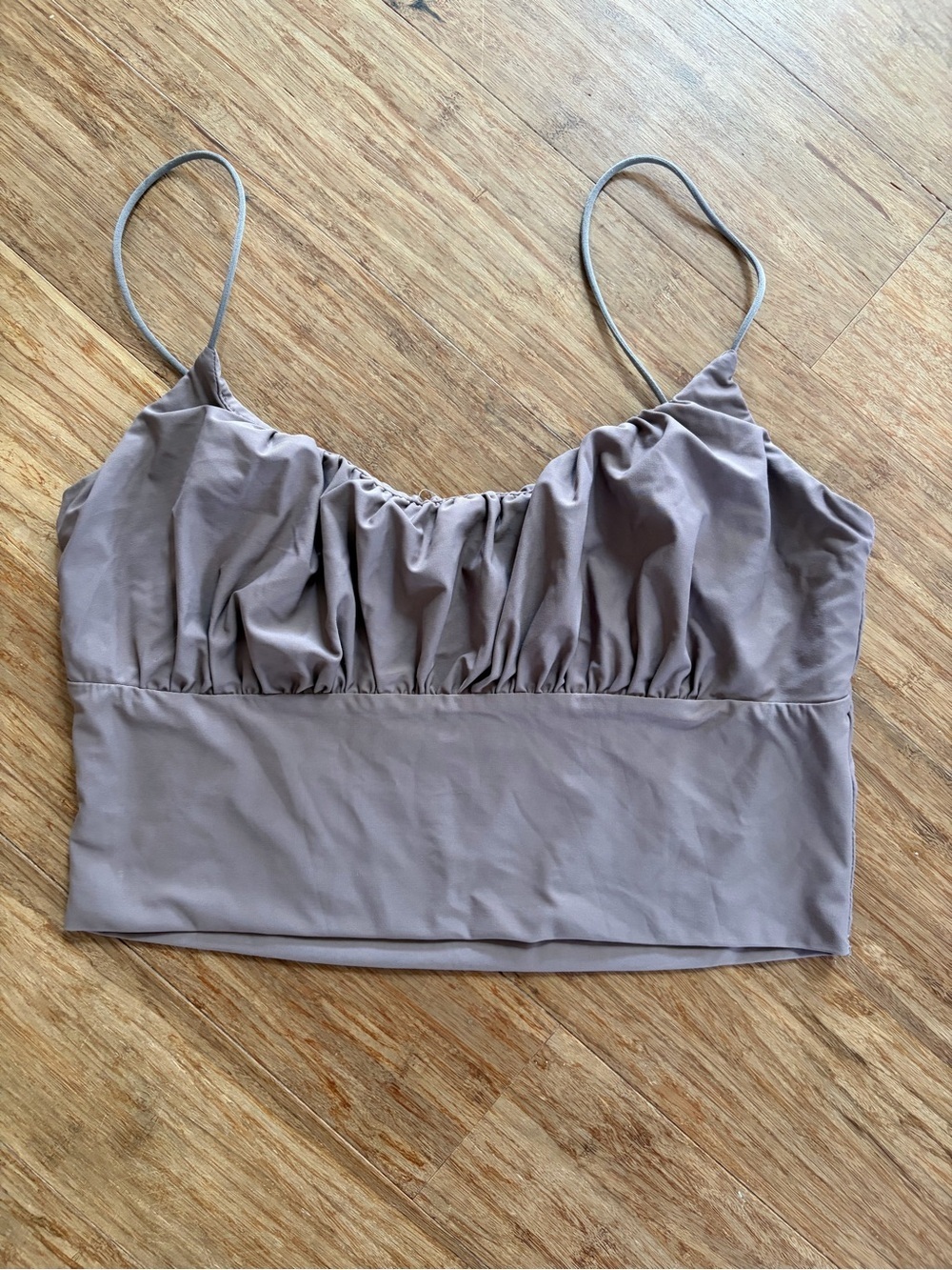 Better Be Brown Ruched Spaghetti Strap Crop Cami, Sz M